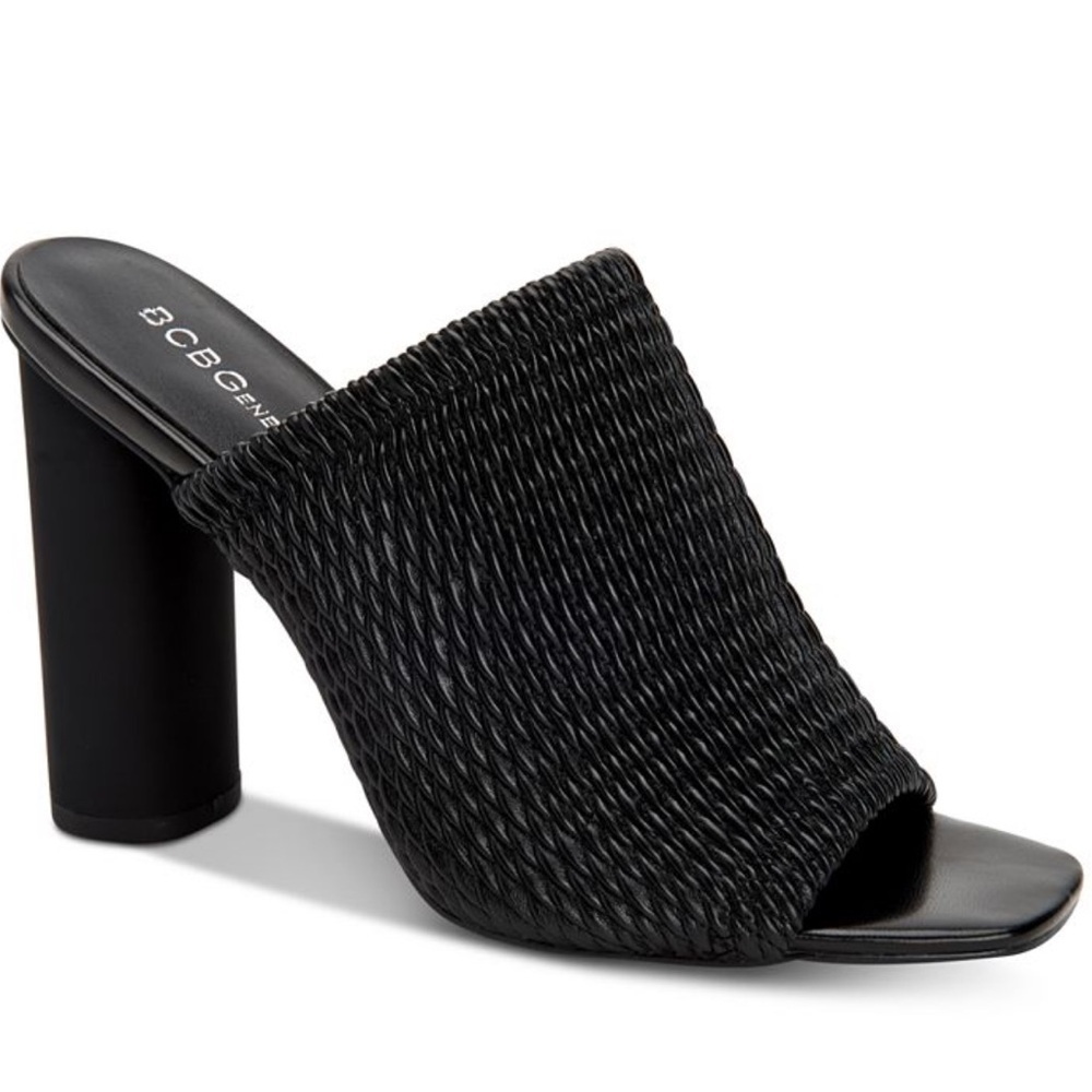 BCBGeneration Black Woven Open-Toe Block Heel Mule